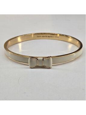Kate Spade Take a Bow Bangle Bracelet Women's Gold Ivory Cream Classic Ribbon